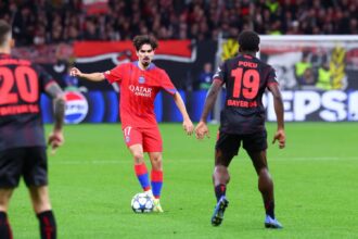 Vitinha face à Leverkusen (PSG.fr)